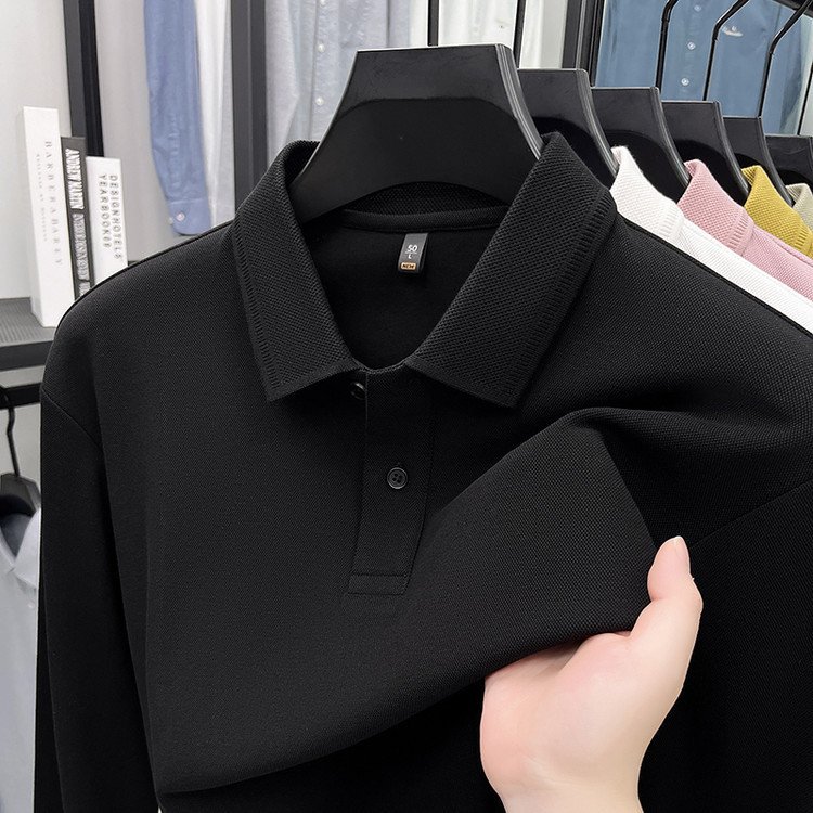 Mercerized Cotton Long-sleeved Polo Shirt Men's Spring And Autumn Casual Clothing For Middle-aged Dad Breathable Bottoming - Imagem 7