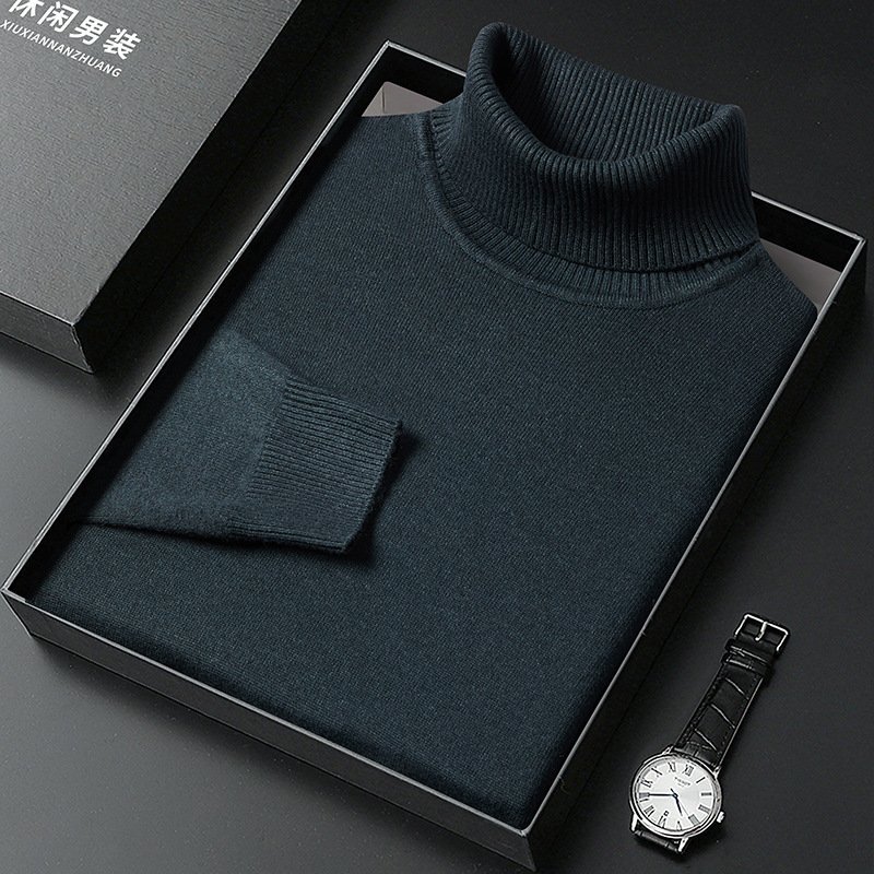 Men's Sweater Turtleneck Winter Solid Color Bottoming Sweater - Imagem 3