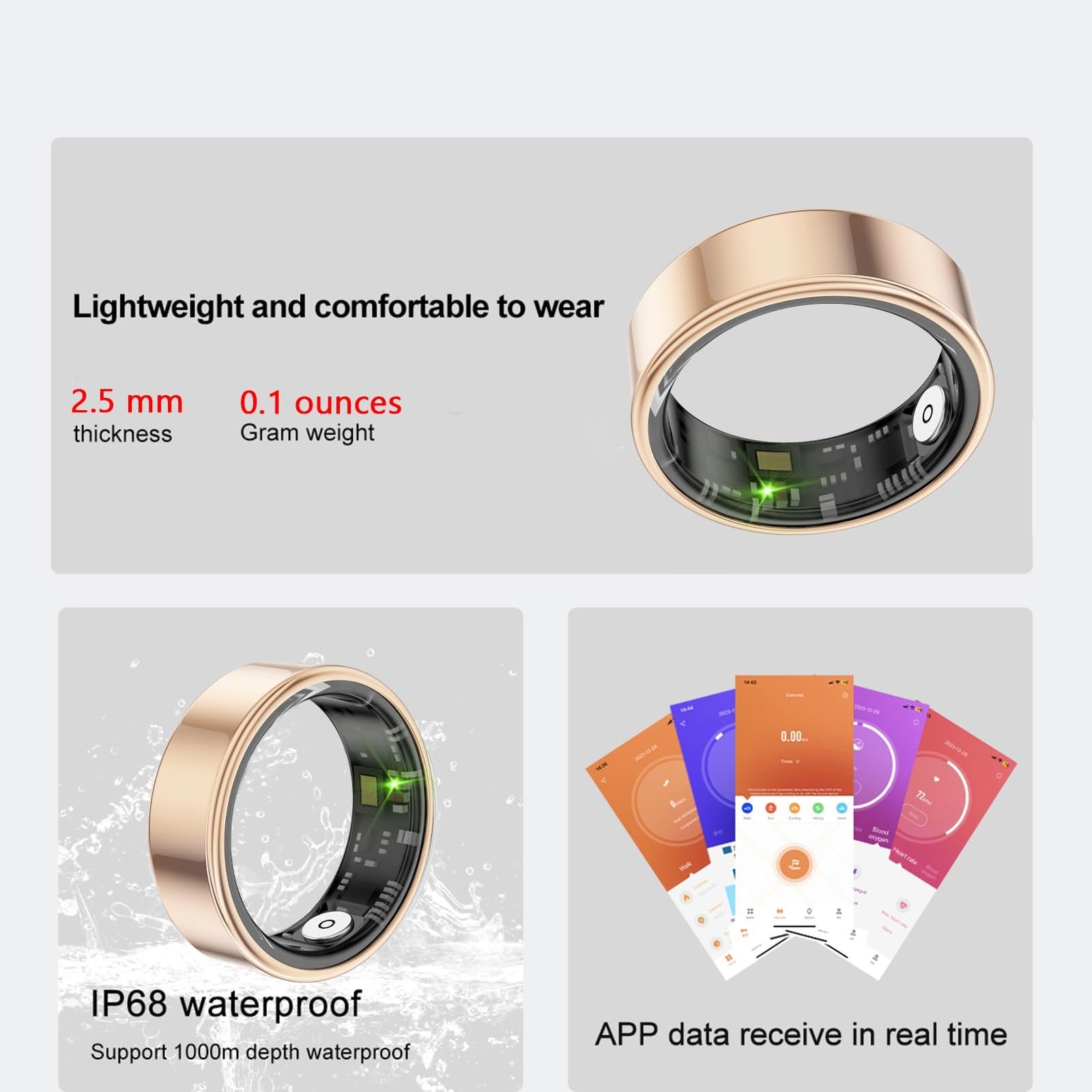 Smart Ring Health Tracker - Fitness Sleep Heart Rate Blood Oxygen Tracker Smart Ring For Men And Women,IP68 Waterproof Level Bluetooth Fitness Tracker Rings Family Care - Imagem 6