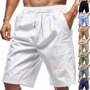 Men's Beach Pants Loose Casual Linen Solid Color Shorts