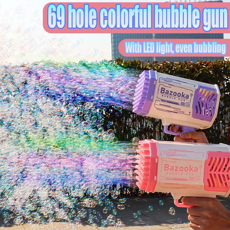 Bubble Gun Rocket 69 Holes Soap Bubbles Machine Gun Shape Automatic Blower With Light Toys For Kids Pomperos - Imagem 3