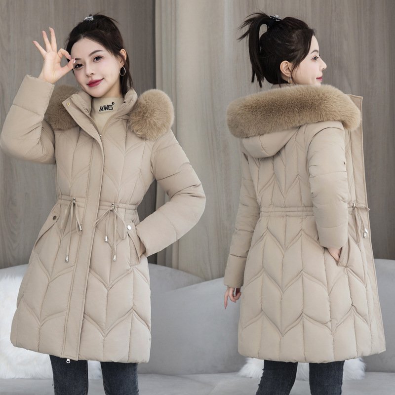 Large Fur Collar Coat Mid-length Thickened Cotton Jacket - Imagem 7