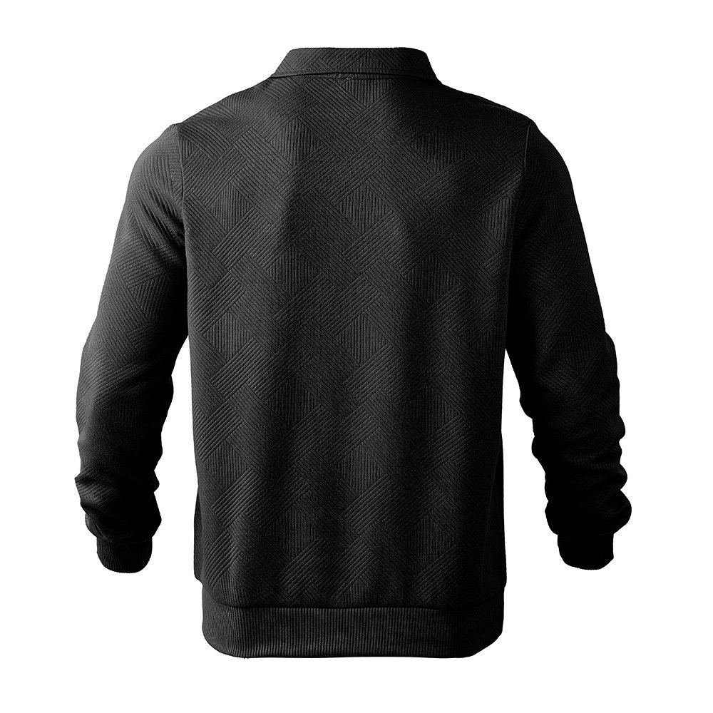 Lapel Jacquard Half-zipper Sweatshirt Fashion Solid Color Long-sleeved Tops For Men Clothing - Imagem 8