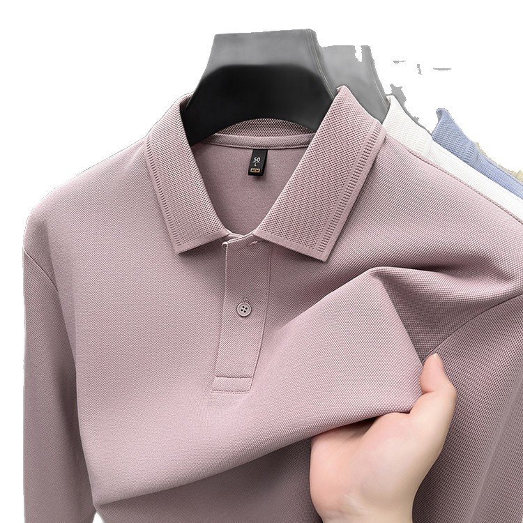 Mercerized Cotton Long-sleeved Polo Shirt Men's Spring And Autumn Casual Clothing For Middle-aged Dad Breathable Bottoming - Imagem 6