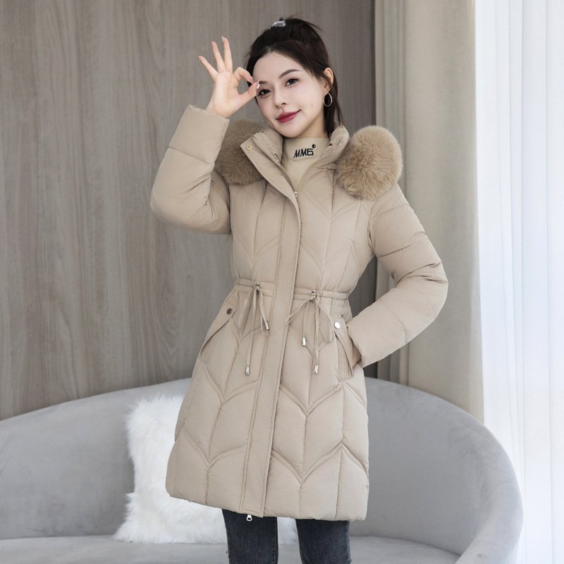 Large Fur Collar Coat Mid-length Thickened Cotton Jacket - Imagem 4