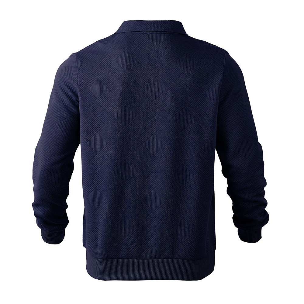 Lapel Jacquard Half-zipper Sweatshirt Fashion Solid Color Long-sleeved Tops For Men Clothing - Imagem 5