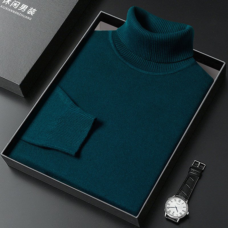 Men's Sweater Turtleneck Winter Solid Color Bottoming Sweater - Imagem 7