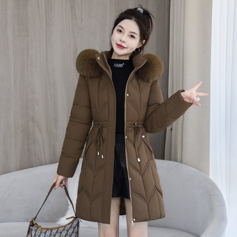 Large Fur Collar Coat Mid-length Thickened Cotton Jacket - Imagem 3