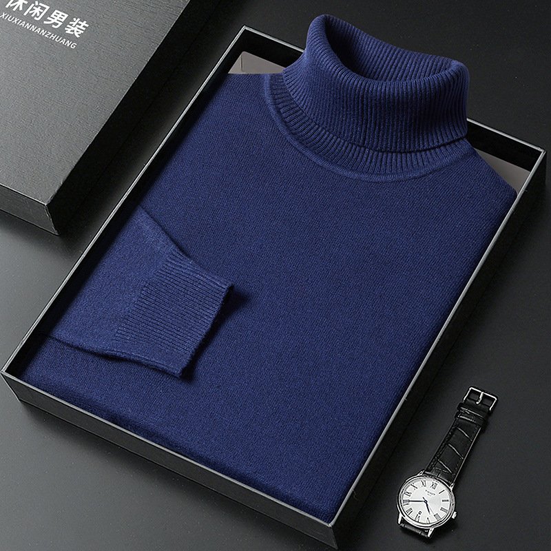 Men's Sweater Turtleneck Winter Solid Color Bottoming Sweater - Imagem 4
