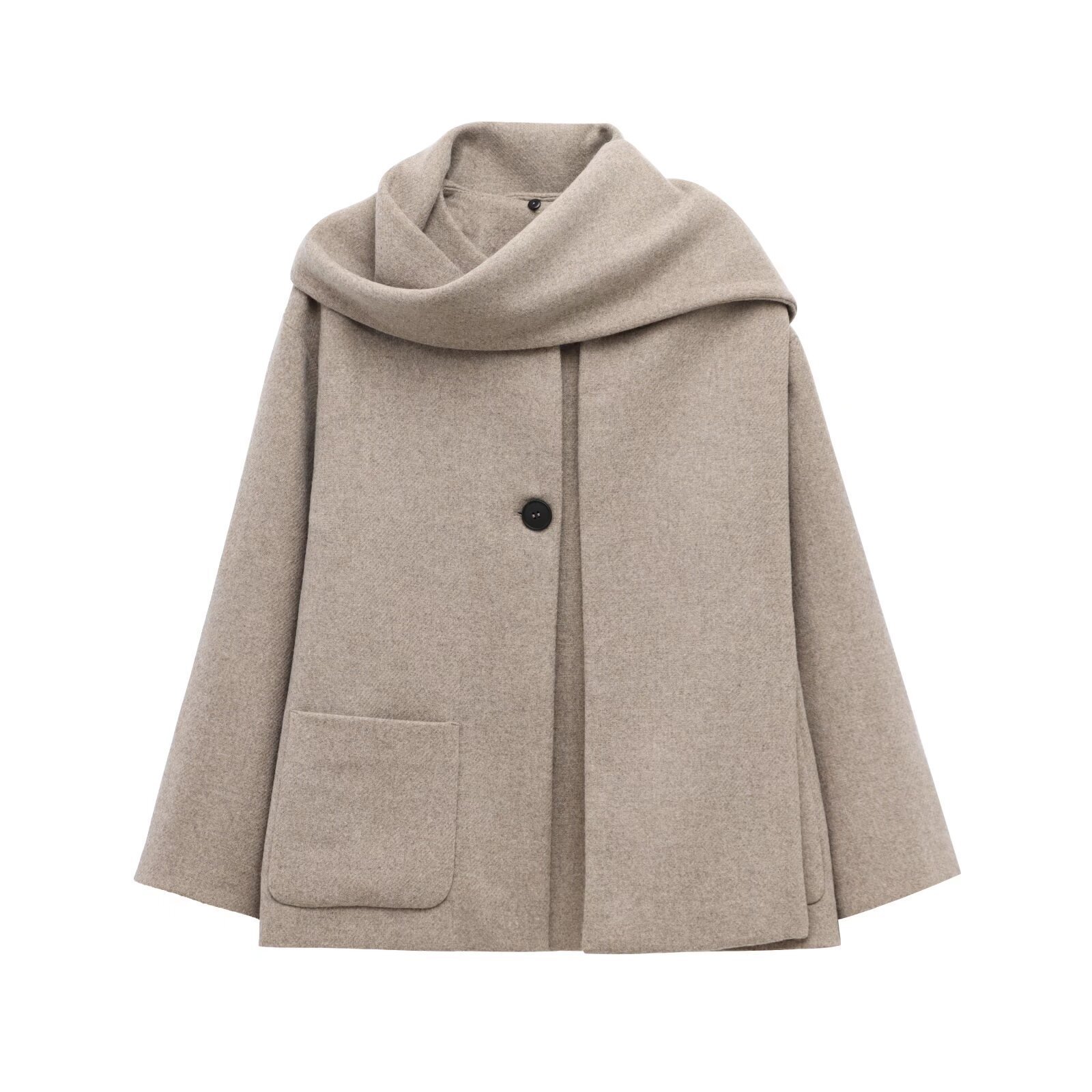 Women's French Style Design Blended Scarf Coat Coat