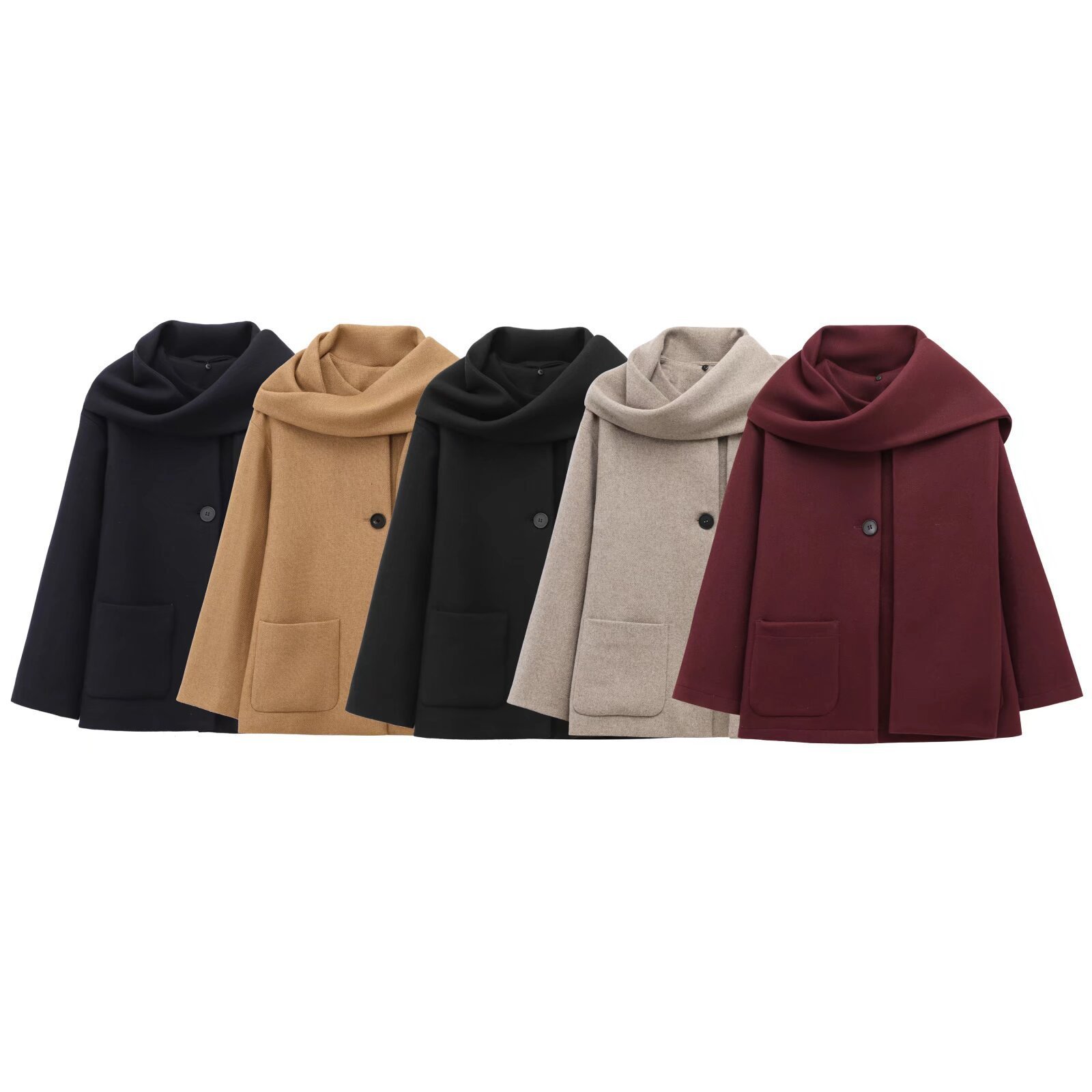 Women's French Style Design Blended Scarf Coat Coat - Imagem 3