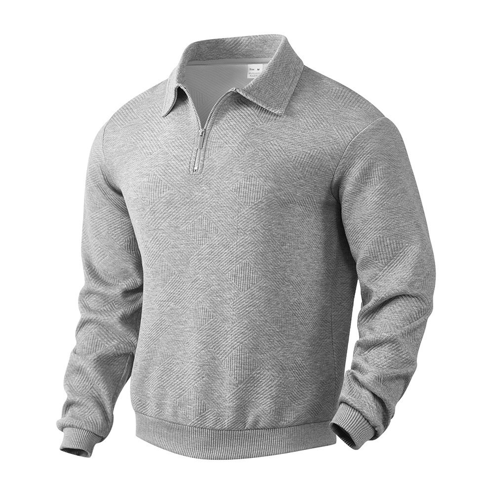 Lapel Jacquard Half-zipper Sweatshirt Fashion Solid Color Long-sleeved Tops For Men Clothing - Imagem 6