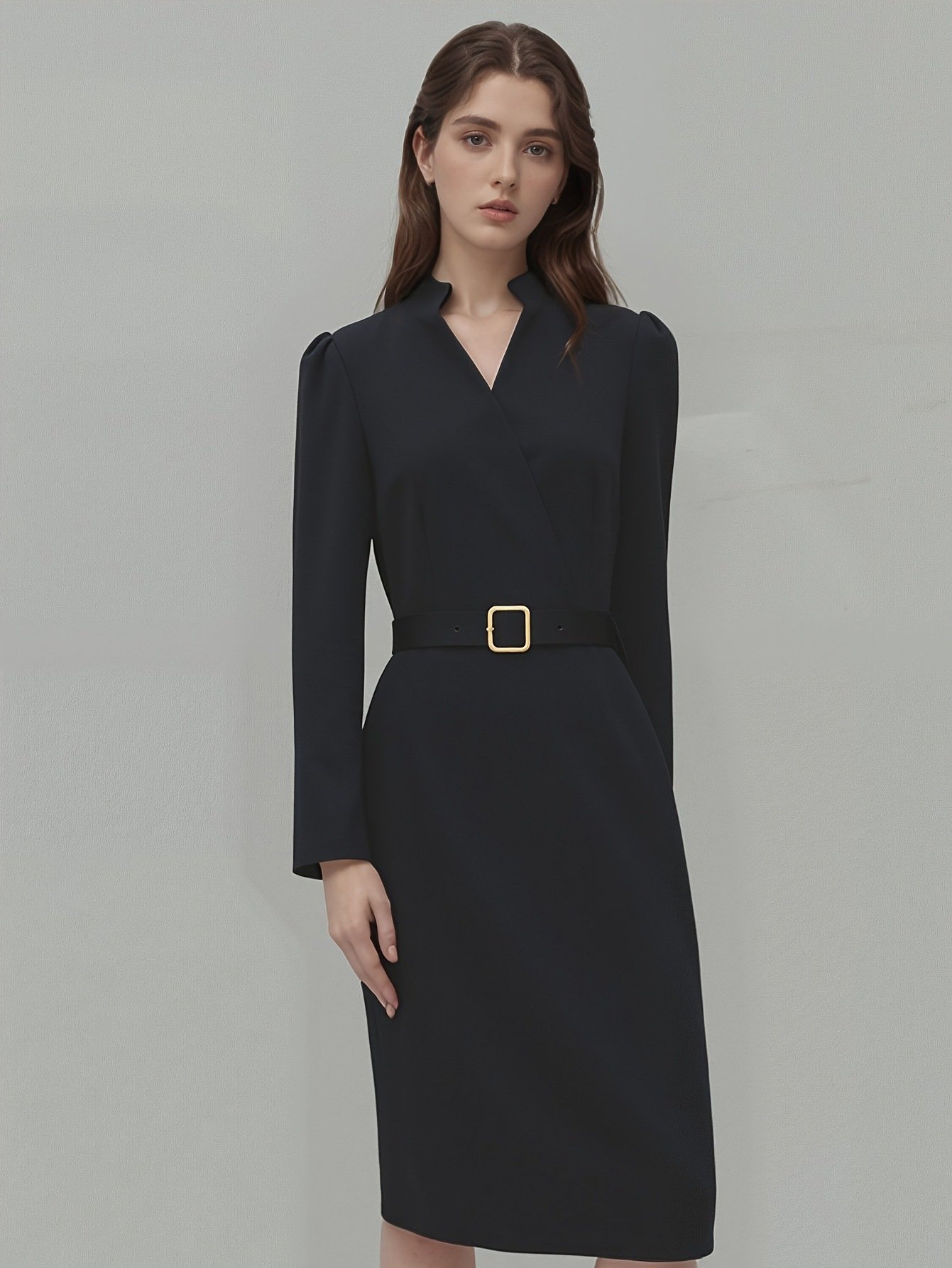 Slim-fitting Casual Suit Dress V-neck Long-sleeved Dresses Commuting Office Clothing For Women - Imagem 5