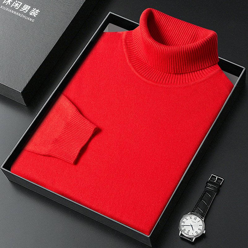 Men's Sweater Turtleneck Winter Solid Color Bottoming Sweater - Imagem 5
