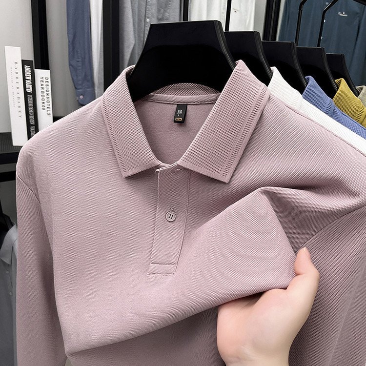 Mercerized Cotton Long-sleeved Polo Shirt Men's Spring And Autumn Casual Clothing For Middle-aged Dad Breathable Bottoming - Imagem 10