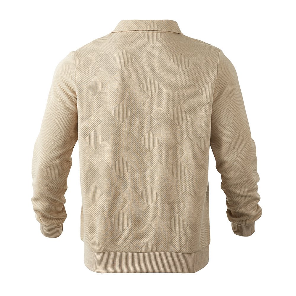 Lapel Jacquard Half-zipper Sweatshirt Fashion Solid Color Long-sleeved Tops For Men Clothing - Imagem 4