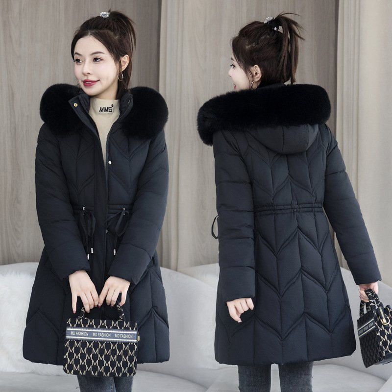Large Fur Collar Coat Mid-length Thickened Cotton Jacket - Imagem 5